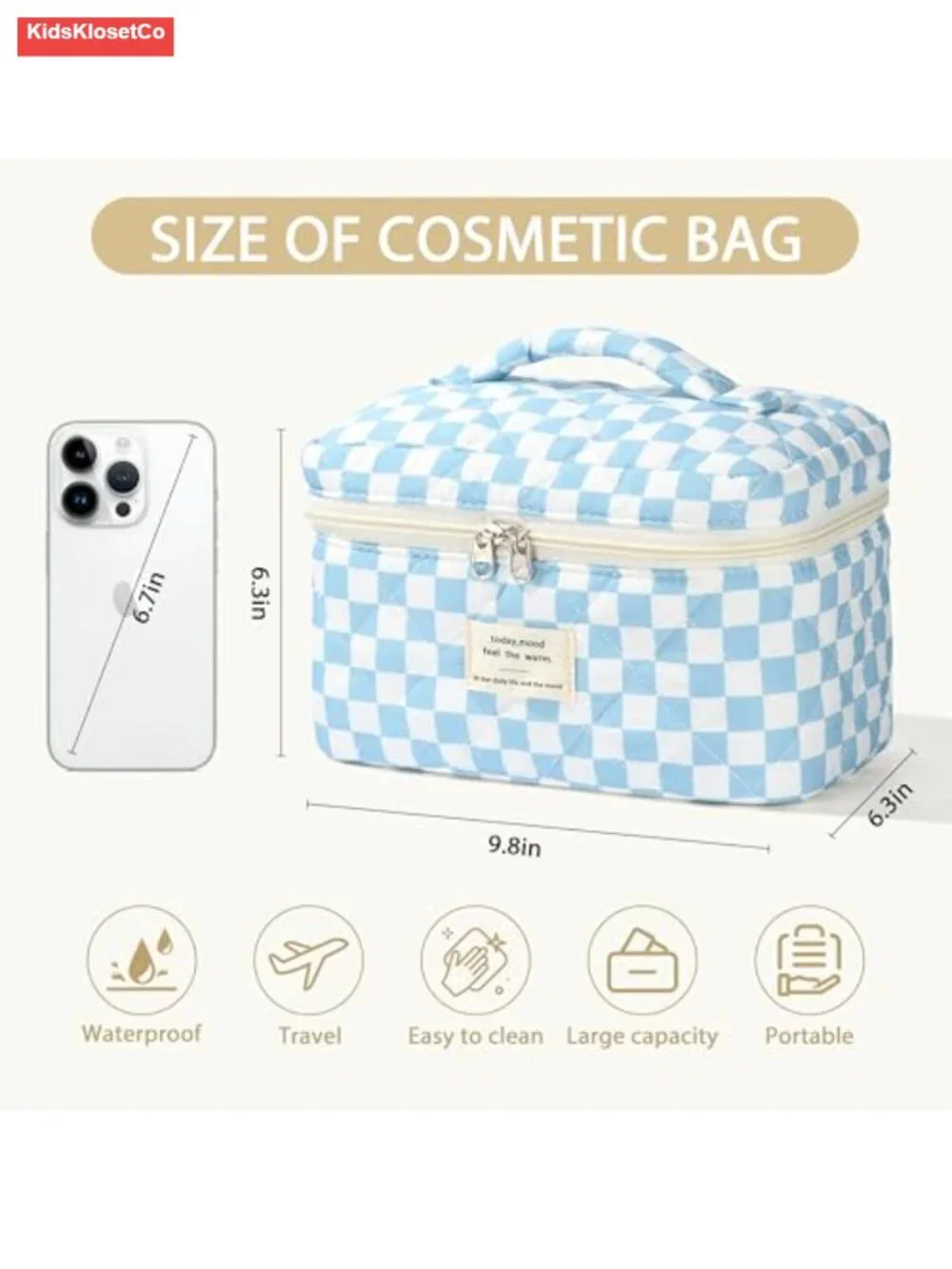 Quilted Cotton Makeup Bag - Large Travel Toiletry Organizer for Women